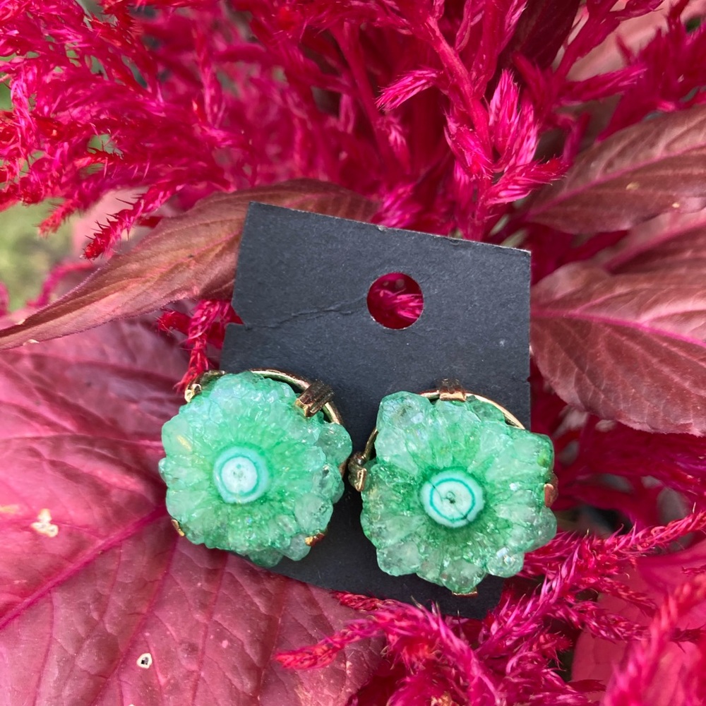 Amazing Pierced Solar Stalagtite Quartz Earrings